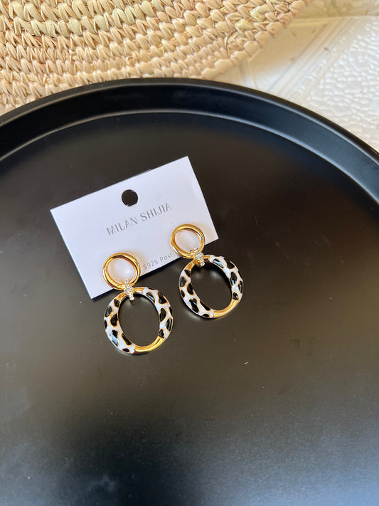 Gold black white earrings