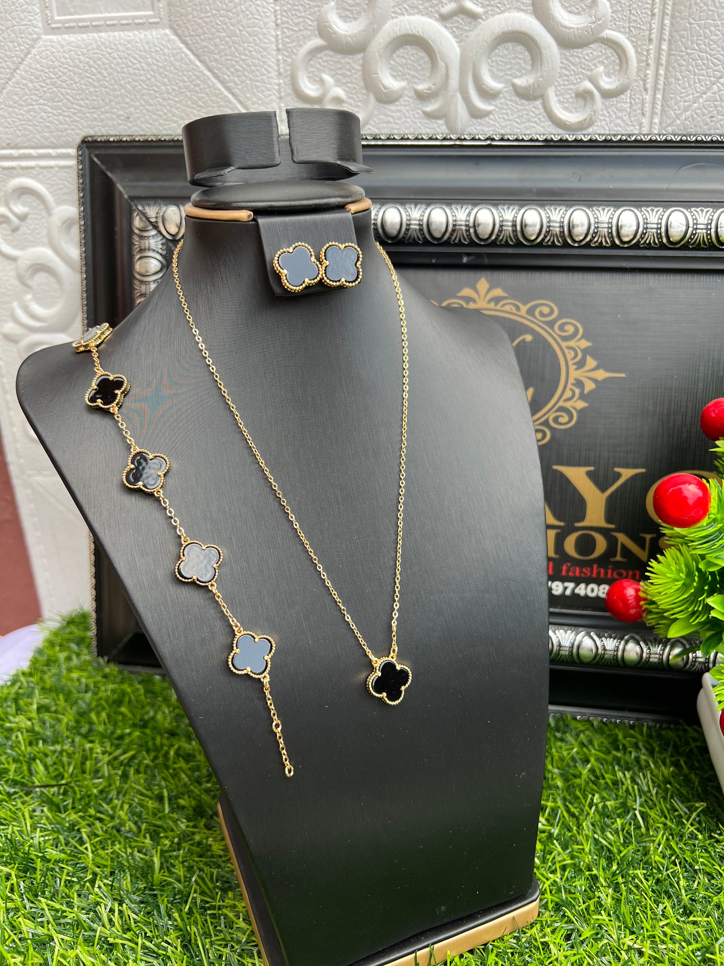 Gold and black jewelry