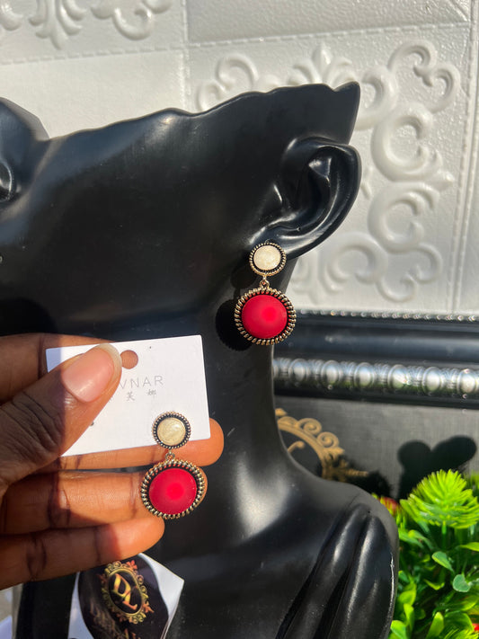 Gold and red earrings