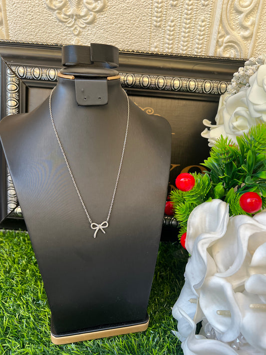 Silver bow tie necklace