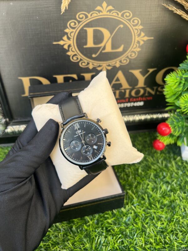 Black leather wristwatch