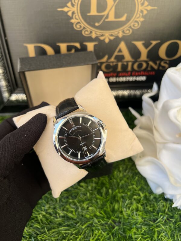 Black and silver leather watch