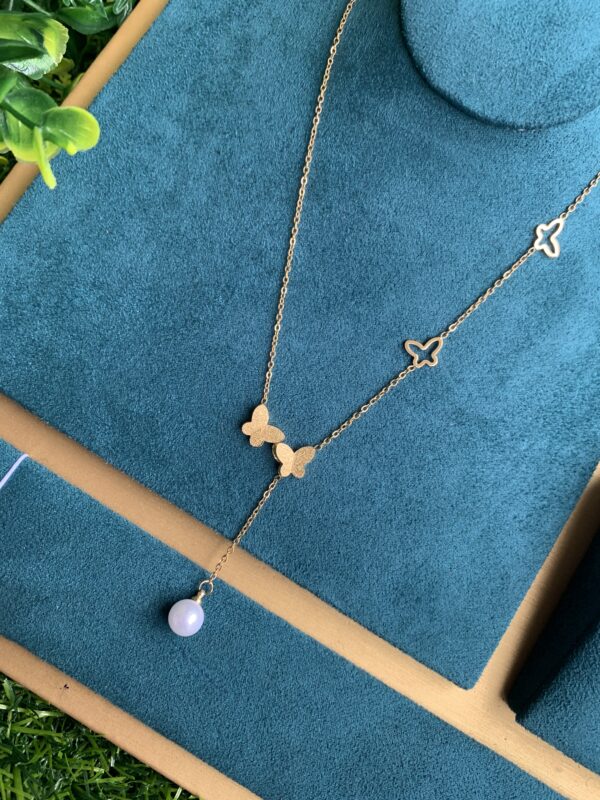 Gold butterfly necklace with dropping