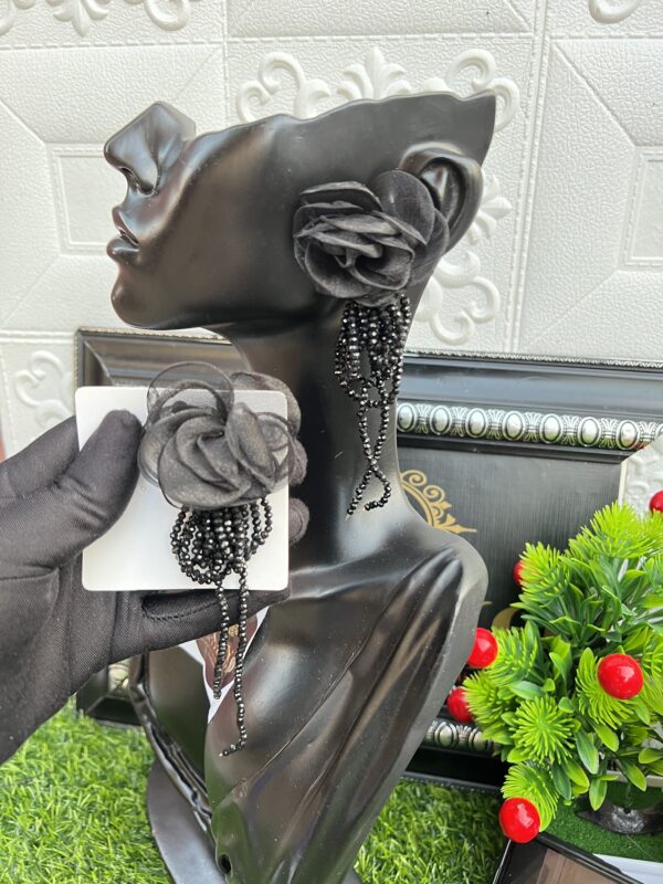 Black floral earrings with beadings