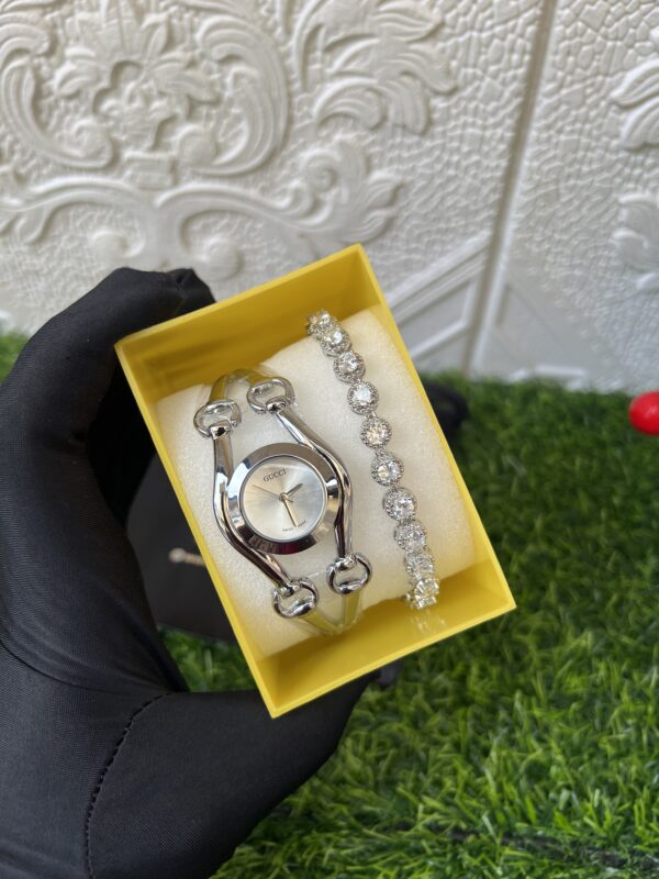 Silver watch and bracelet set