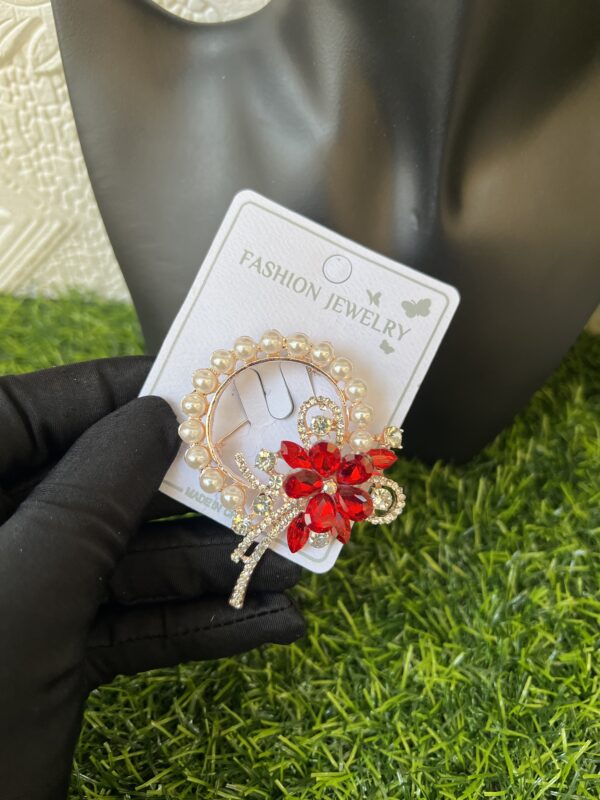 Pearl/Red brooch