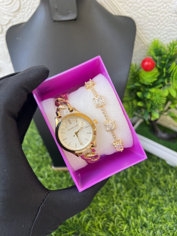 Vanessa gold watch and cubic zirconia bracelet set