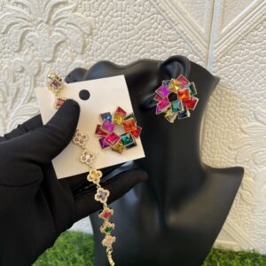 Multicolored bracelet and earrings combo