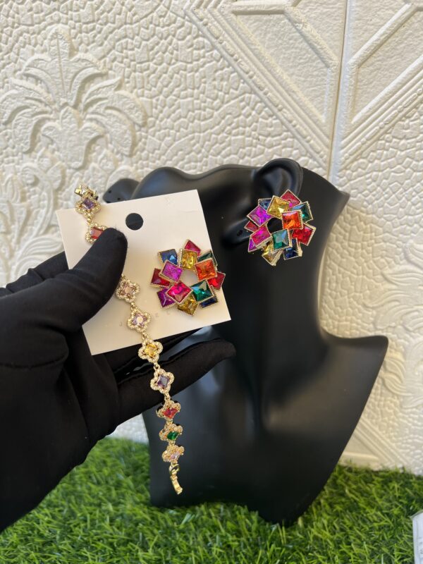 Multicolored bracelet and earrings combo