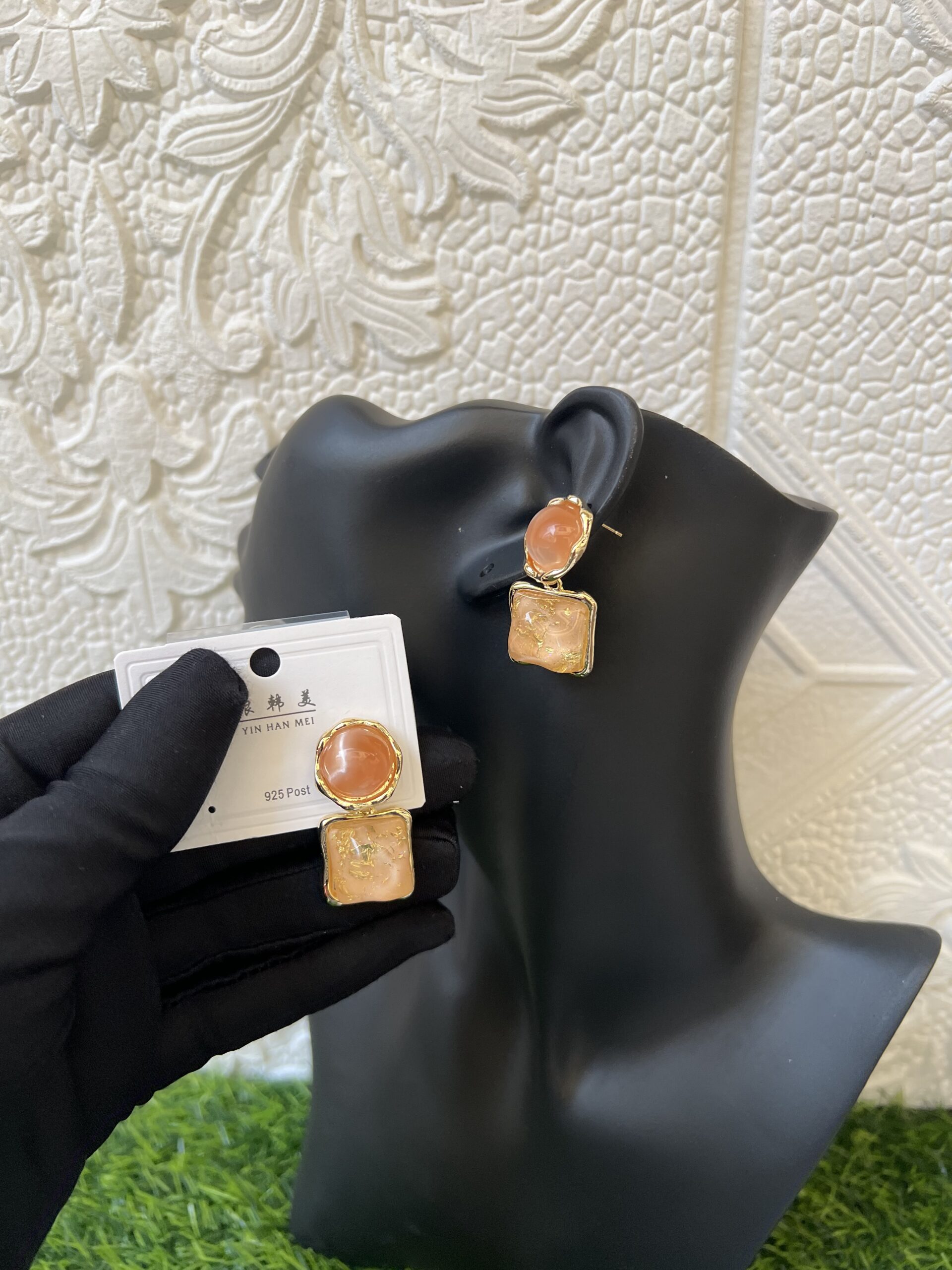 Acrylic gold dropping earrings