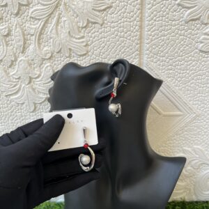 Silver/red dropping earrings