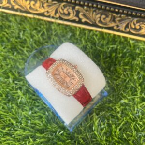 red leather wristwatch