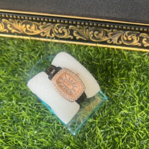 black leather wristwatch