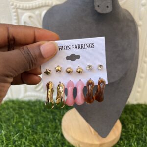 pink/brown fashion earrings set