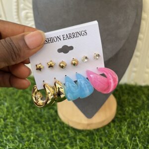 Pink / blue fashion earrings set