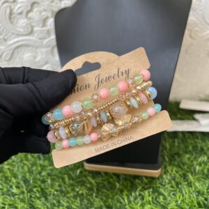 peach/gold bead bracelet set