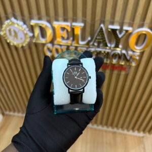 Vivienne Black Leather Wristwatch