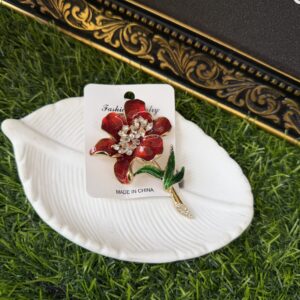 Tomi red rose brooch