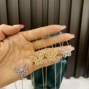 Gold butterfly stoned necklace