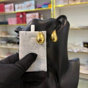 Gold Ribbed Teardrop Studs